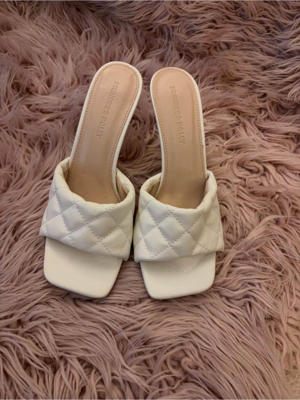 Princess Polly White Quilted Slide Mules